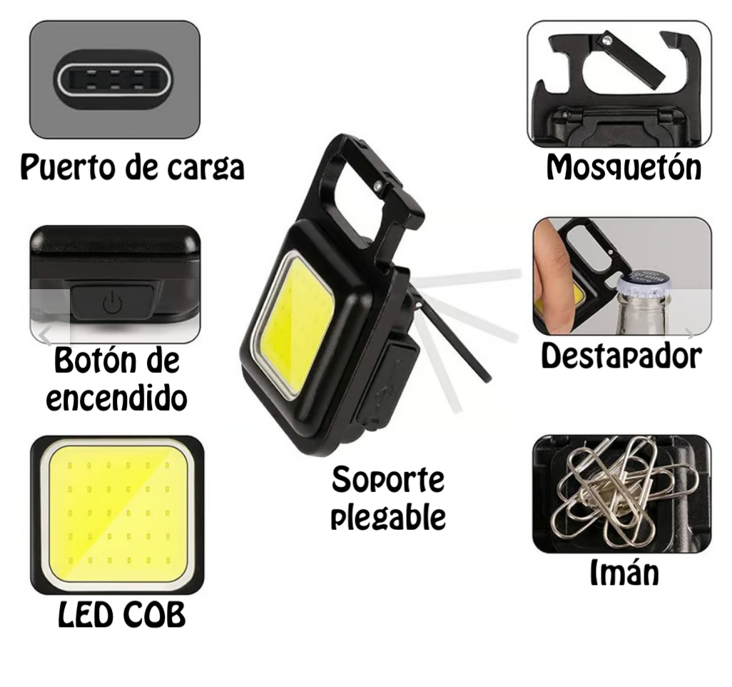 LINTERNA LLAVERO DESTAPADOR - RECARGABLE - 6 UNIDADES