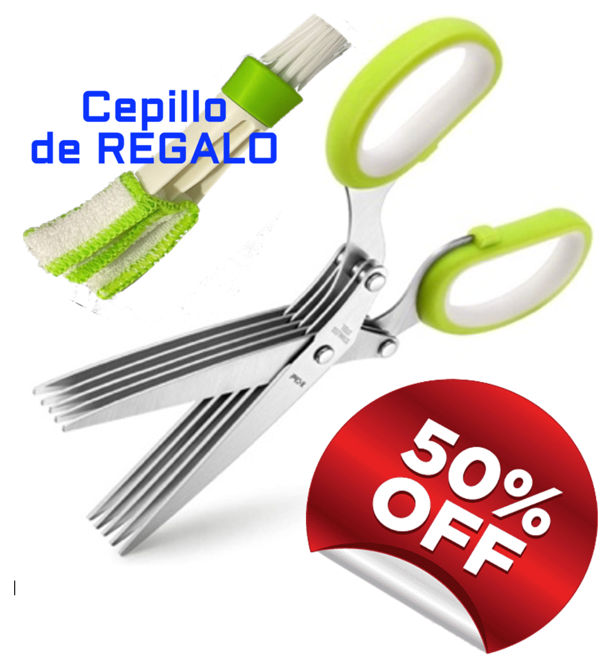 TIJERA CORTA HIERBAS DE 5 CORTES + CEPILLO DE REGALO