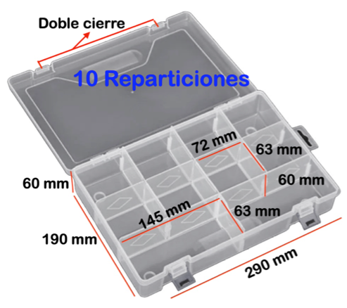 ORGANIZADOR TRANSPARENTE - 10  REPARTICIONES - ALTO