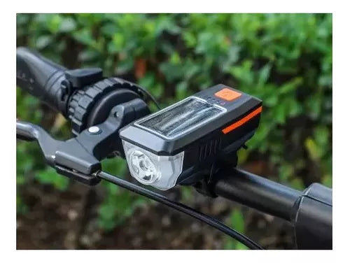 LUZ FRONTAL CON BOCINA Y PANEL SOLAR PARA BICI RECARGABLE