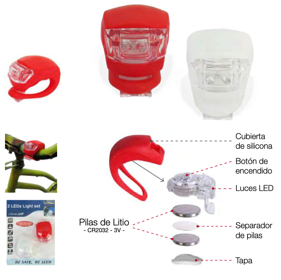 LUZ LED IMPERMEABLE PARA BICI 2 PIEZAS - 12 BLISTER
